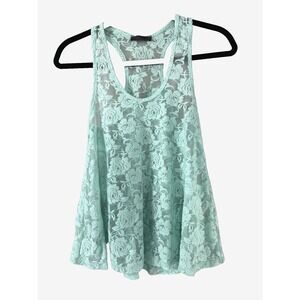 VTG Y2K Mesh Top Small Floral Lace Swing Tank Fairy Whimsigoth Tank Racer Back